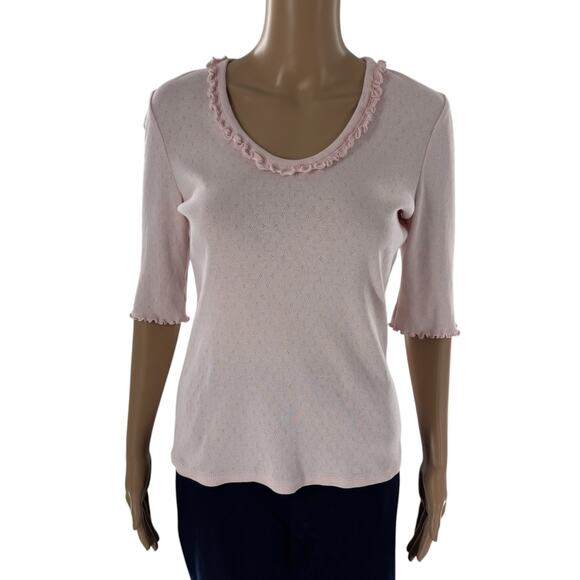 Rebecca Taylor La Vie Pink Pointelle Ruffle Cotton Top - Picture 1 of 8